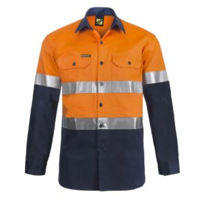 Workcraft LIGHT WEIGHT HI VIS LONG SLEEVES VENTED COTTON DRILL REFLECTIVE SHIRT WS6030